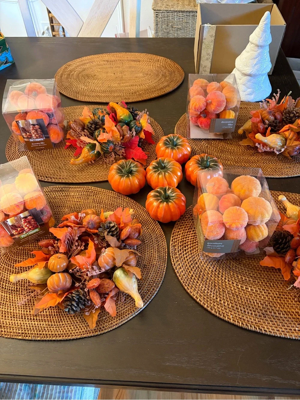 Huge Fall Decor Lot Pier 1 Flocked Pumpkins Vintage Wicker Place Mats ETC